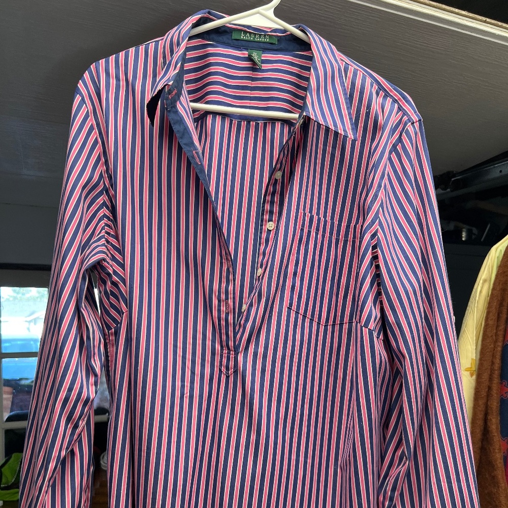 Lauren Womens Blouse m red with navy blue and white, size 2x